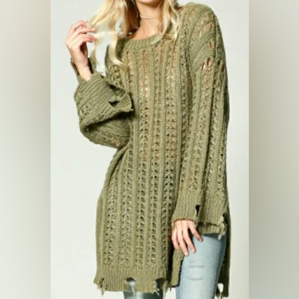 Kye Mi Knit Sweater Size Medium Olive Green